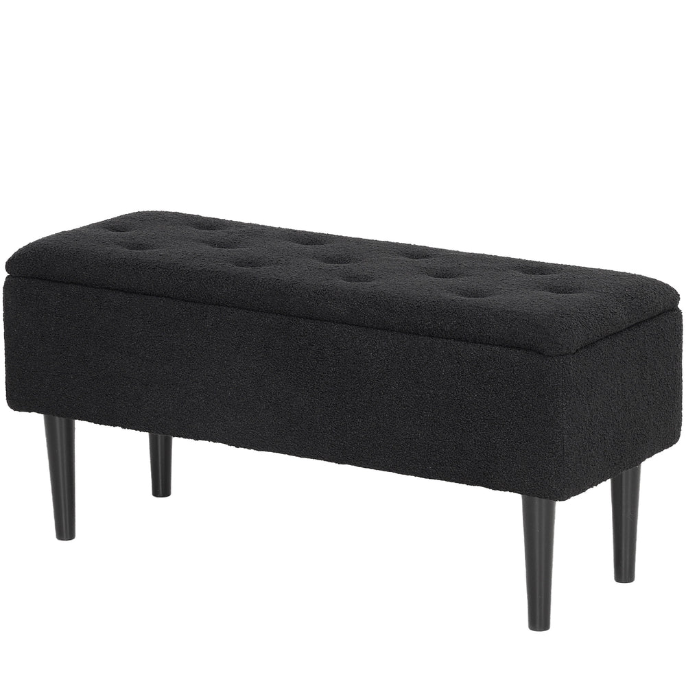 Banc de rangement moderne avec revêtement en laine d'agneau, noir