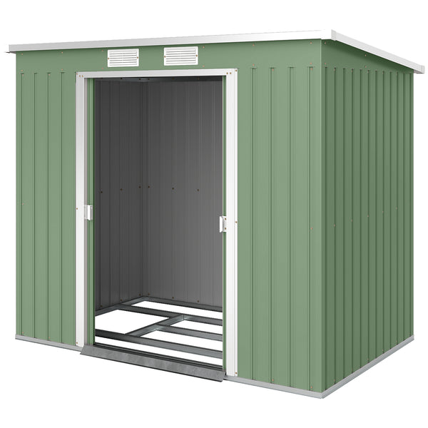 Galvanized steel garden shed with foundation kit - Green