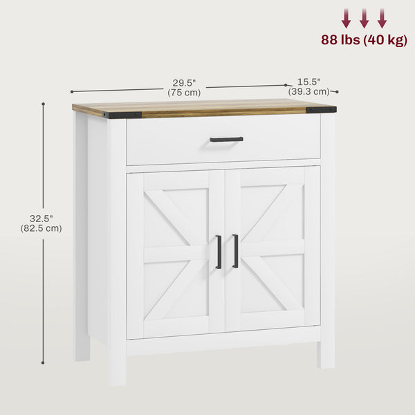 Buffet de cuisine de style campagnard avec tiroir et étagère pour salon, blanc