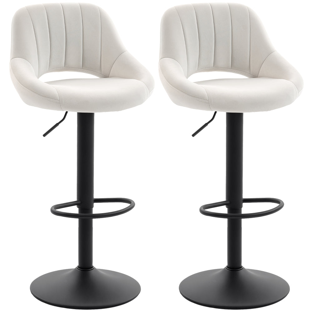 Set of 2 swivel counter-height bar stools with openwork backrest and adjustable height, cream.