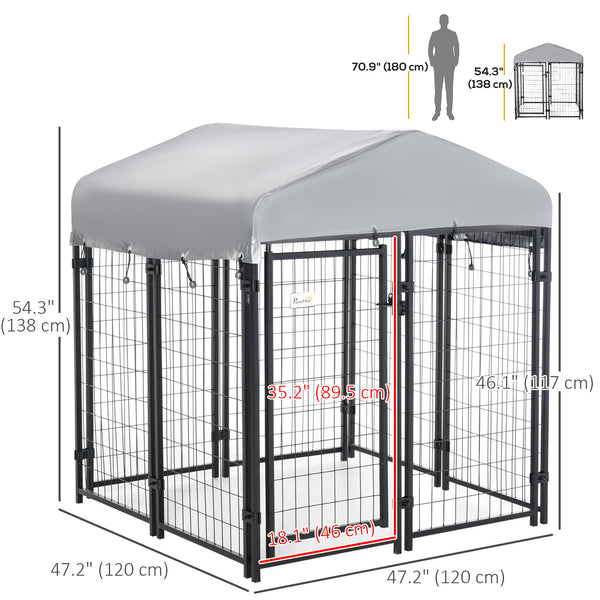 Outdoor Dog Kennel with Waterproof UV-Resistant Cover, 4 x 4 x 4.5 ft