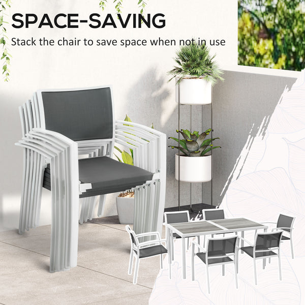 Ensemble de salle à manger d'extérieur 7 pièces avec 6 chaises empilables, blanc