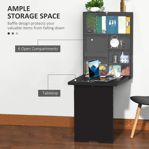 Bureau mural pliable et convertible multifonctionnel et peu encombrant, noir