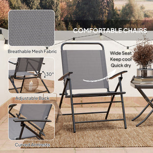 Ensemble bistro pliant avec chaises à dossier réglable et table à plateau en verre, gris