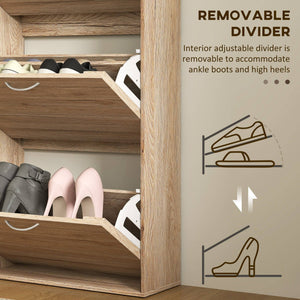 Meuble de rangement à chaussures avec 3 tiroirs rabattables pour 12 paires de chaussures, chêne