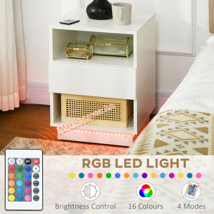 Table de chevet avec éclairage LED et télécommande, blanc