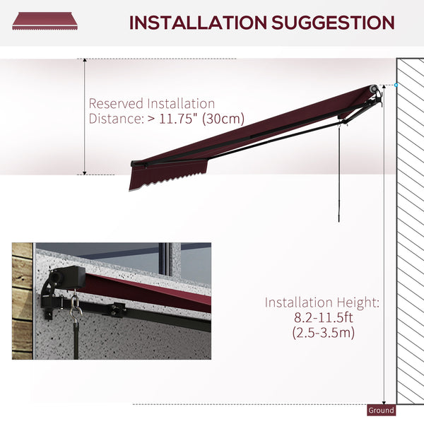 Store banne rétractable de 13 x 9,8 pieds, rouge bordeaux