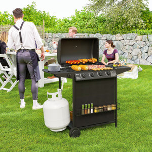 4-burner propane gas barbecue with side burner, thermometer, black