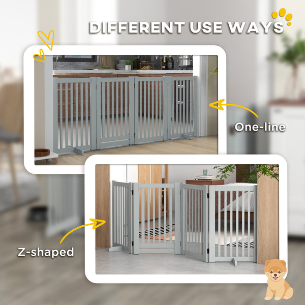 Freestanding 4-panel wooden barrier with opening gate, light grey