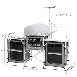Cuisine de camping en aluminium pliante et portable avec placards en tissu, grise