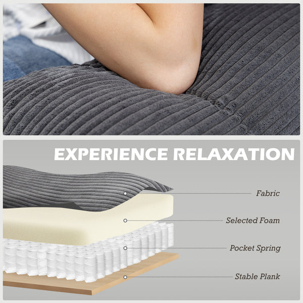 Canapé d'angle en forme de U avec double méridienne 4 places avec pieds en bois, gris foncé