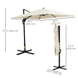 Parasol déporté carré de 8 pieds avec base en croix, blanc crème