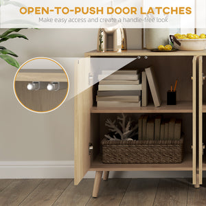 Buffet avec rangement, style moderne, à pieds cannelés et étagères réglables, bois naturel