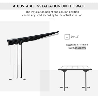 Pergola 10' x 10' avec toit rigide en polycarbonate, hauteur réglable, cadre en aluminium, protection UV, gris