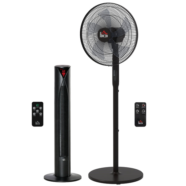 Lot de 2, Ventilateur tour et ventilateur avec télécommande, hauteur réglable, tête inclinable, noir