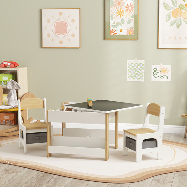 Ensemble table et chaises pour enfants 3 pièces avec plateau réversible et tableau noir