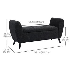 Banc de rangement rembourré avec accoudoirs, noir