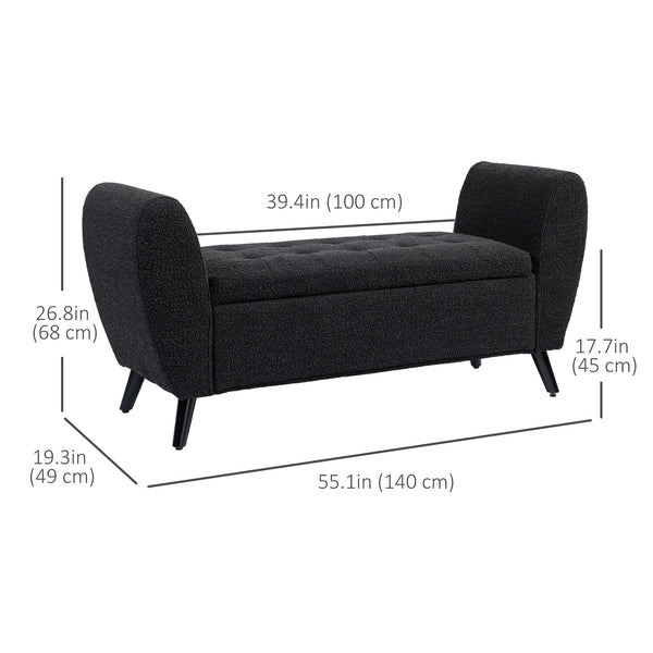 Banc de rangement rembourré avec accoudoirs, noir