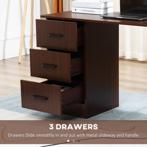 Bureau d'ordinateur avec étagères de rangement à 3 niveaux avec tiroirs, couleur noyer