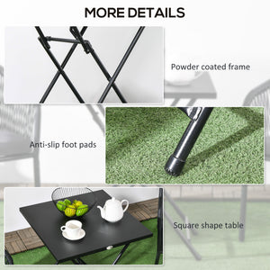 Table basse pliante carrée avec plateau en métal, noire