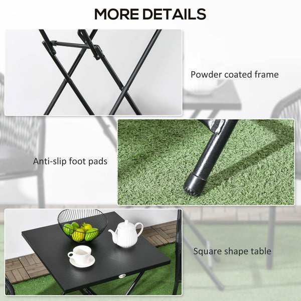 Table basse pliante carrée avec plateau en métal, noire