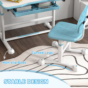 Ensemble bureau et chaise pour enfants à hauteur réglable avec plateau inclinable, bleu