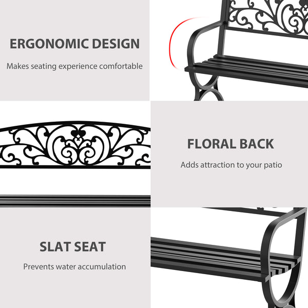 2-Seater Cast Iron Garden Bench for Patio, Black
