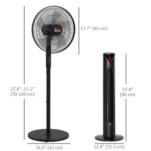 Lot de 2, Ventilateur tour et ventilateur avec télécommande, hauteur réglable, tête inclinable, noir