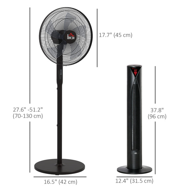 Lot de 2, Ventilateur tour et ventilateur avec télécommande, hauteur réglable, tête inclinable, noir