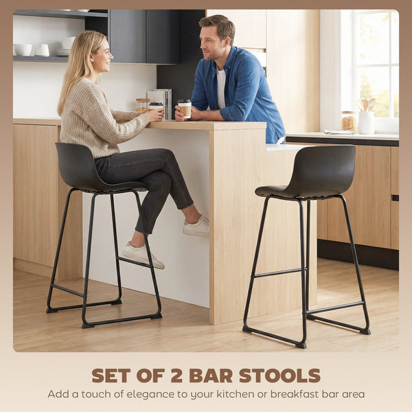 Ensemble de 2 tabourets de bar modernes en similicuir, hauteur comptoir, noir