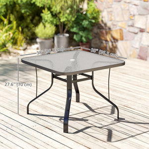 Tempered Glass Square Patio Dining Table w/ 2.1" Umbrella Hole for Garden, Balcony, Backyard, 38" x 38" x 28"