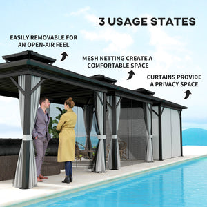 10x10 Gazebo with Double-Tier Metal Roof, Mosquito Netting, and Hanging Hook, Light Gray