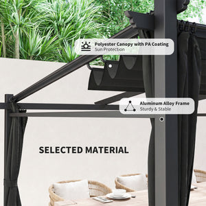 Pergola métallique avec toit coulissant et rétractable, 10 x 10, noire