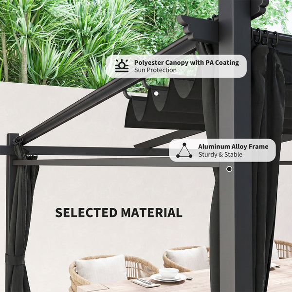 Pergola métallique avec toit coulissant et rétractable, 10 x 10, noire