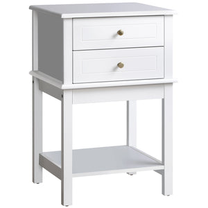 Table d'appoint moderne avec tiroirs et étagère de rangement, blanche
