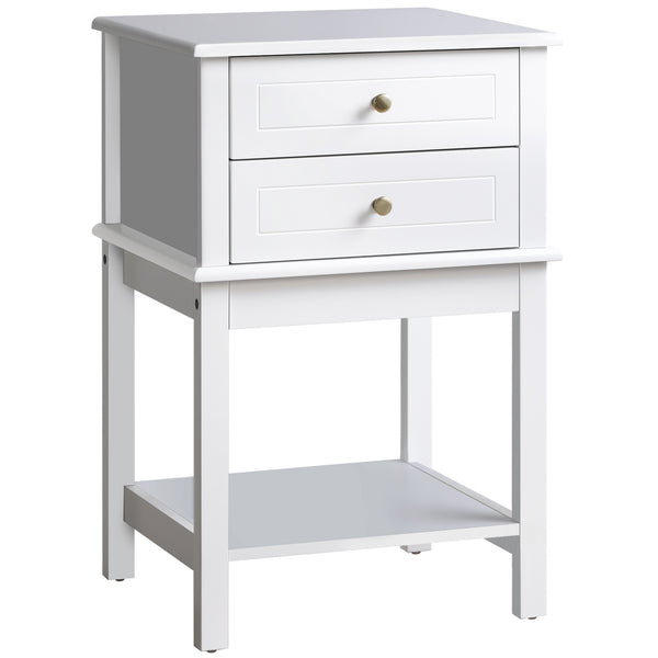 Table d'appoint moderne avec tiroirs et étagère de rangement, blanche