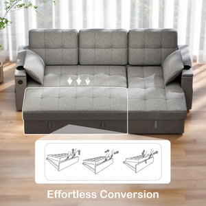 Canapé-lit sectionnel convertible avec port USB-A+C, gris