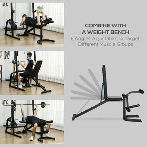 Cage de musculation multifonctionnelle avec banc réglable, barre d'haltères et rack à squats à 15 niveaux