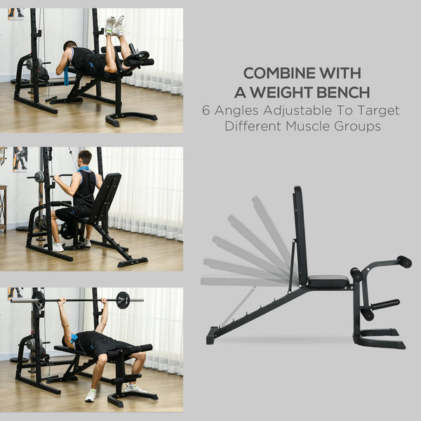 Cage de musculation multifonctionnelle avec banc réglable, barre d'haltères et rack à squats à 15 niveaux