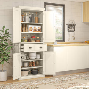 Garde-manger de 72 po avec tiroir, portes, blanc crème