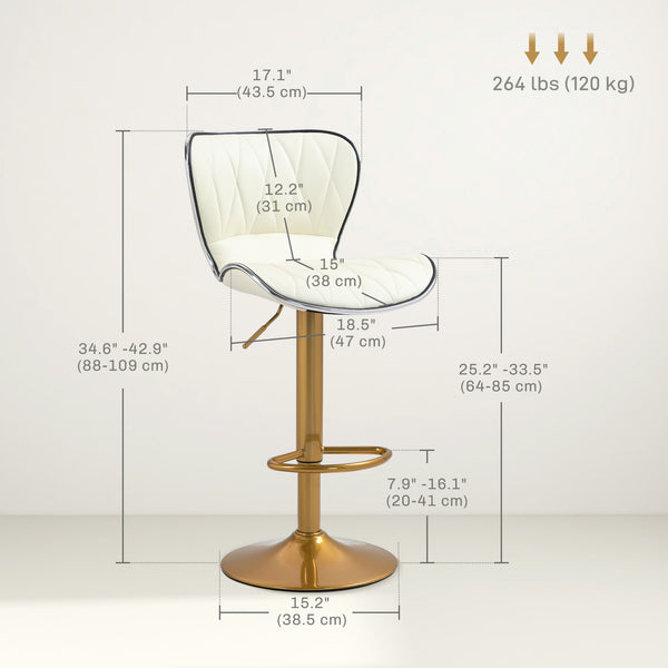 Set of 2 bar stools with PU leather upholstery, white