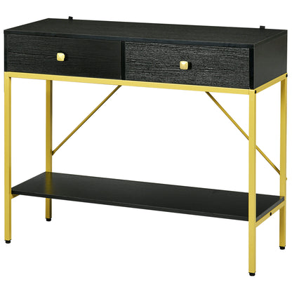 Console d'entrée avec 2 tiroirs et étagère de rangement, noir