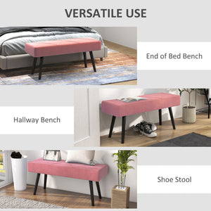 Banc de chambre rembourré moderne avec pieds en acier, rose