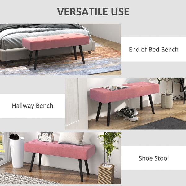 Banc de chambre rembourré moderne avec pieds en acier, rose