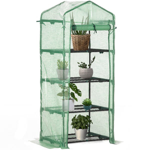 Portable greenhouse with 4 shelves, steel frame, PE cover, dark green