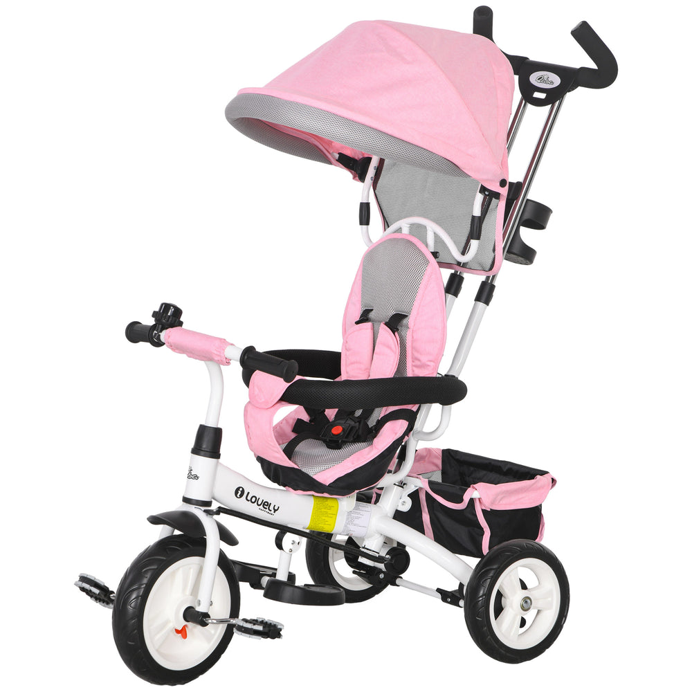 6 in 1 Toddler Tricycle Stroller with Basket, Canopy, 5-Point Safety Harness, 12-60 Months, Pink