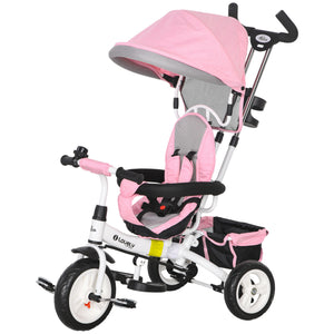 6 in 1 Toddler Tricycle Stroller with Basket, Canopy, 5-Point Safety Harness, 12-60 Months, Pink