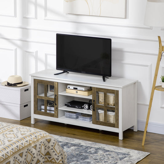 Meuble TV pour téléviseurs jusqu'à 55 pouces, avec étagères réglables et passe-câbles, blanc