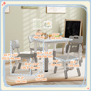 Ensemble table et chaises 5 pièces à hauteur réglable, gris