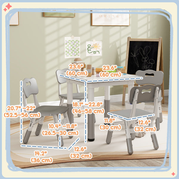 Ensemble table et chaises 5 pièces à hauteur réglable, gris